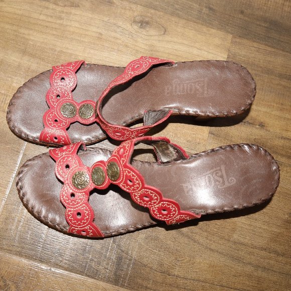 Tsonga red leather heel slide in sandals, size 39 (size8.5US) - Picture 2 of 8